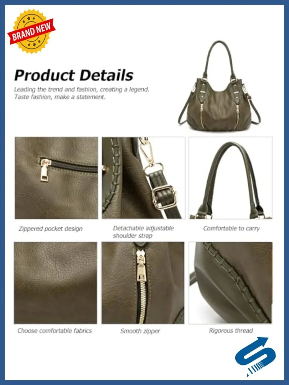 Vintage Large PU Hobo Tote Bag with 6 Pockets, Crossbody